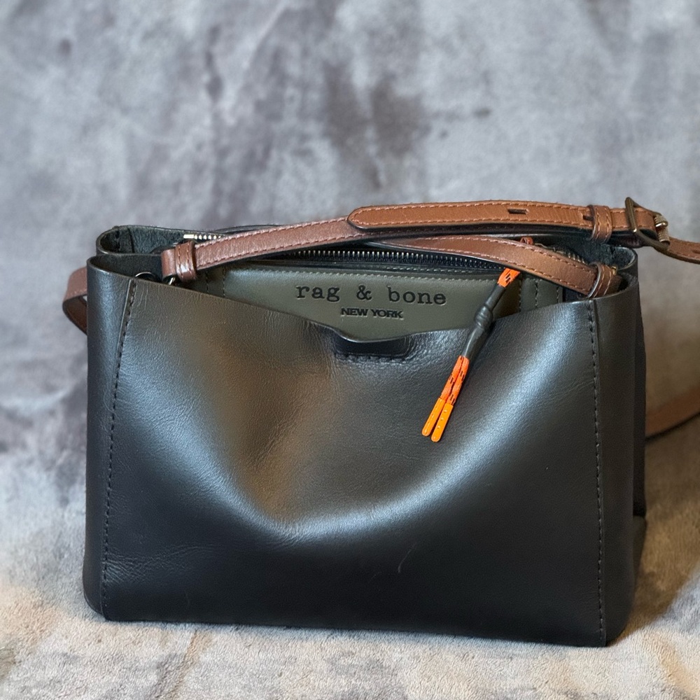 Rag & Bone Black Leather Bag with Brown and Orange Accents